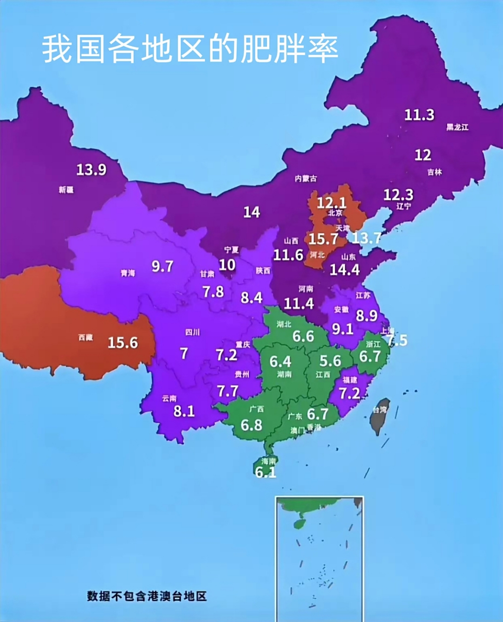 全国省份肥胖率关于全国各省的肥胖率，数据会有所波动，以2023年为例，大致的肥胖率排名及数据如下